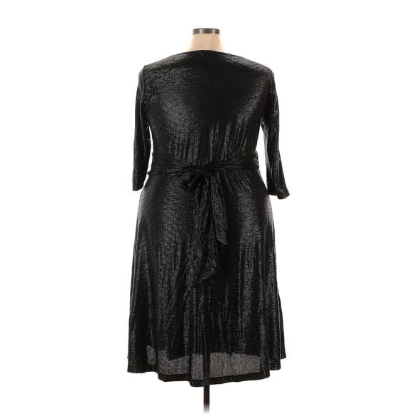 Kiyonna Wrap Dress Party Socialite Style Sweetheart Neck Black Shimmer 2X LBD - Picture 7 of 11